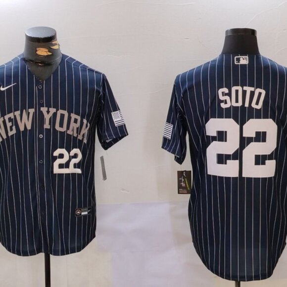 22 Juan Soto Navy Pinstripe Stitched Jersey